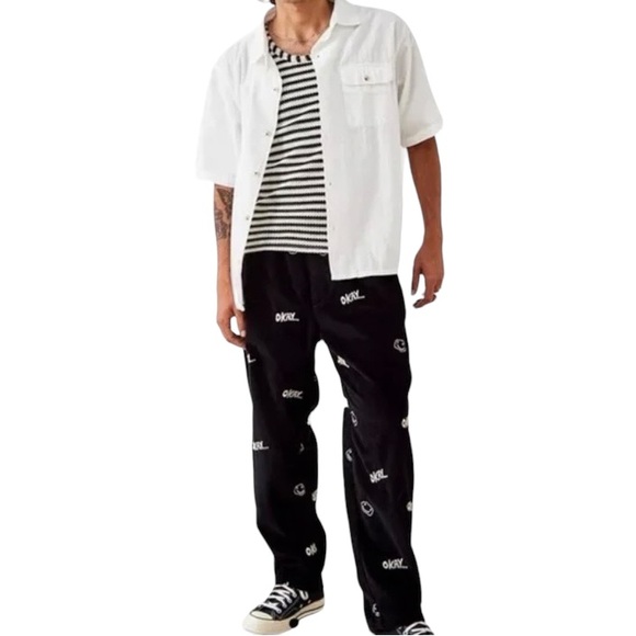 Urban Outfitters Men’s Corduroy Navy Blue Smiley Faces OKAY Embroidered Small - Picture 3 of 16